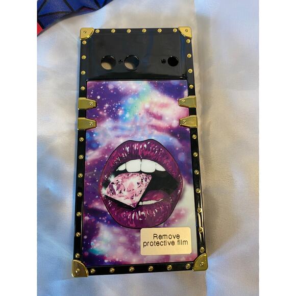 Google Pixel 7 Pro Square Corner Case, Diamond Lips Pattern W Kickstand, Lanyard - Picture 2 of 3